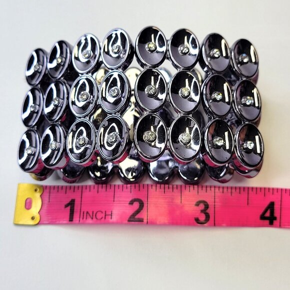 Light Hematite Tone Stretch Wide Bracelet Lightweight Stretch Bracelet - Picture 7 of 9